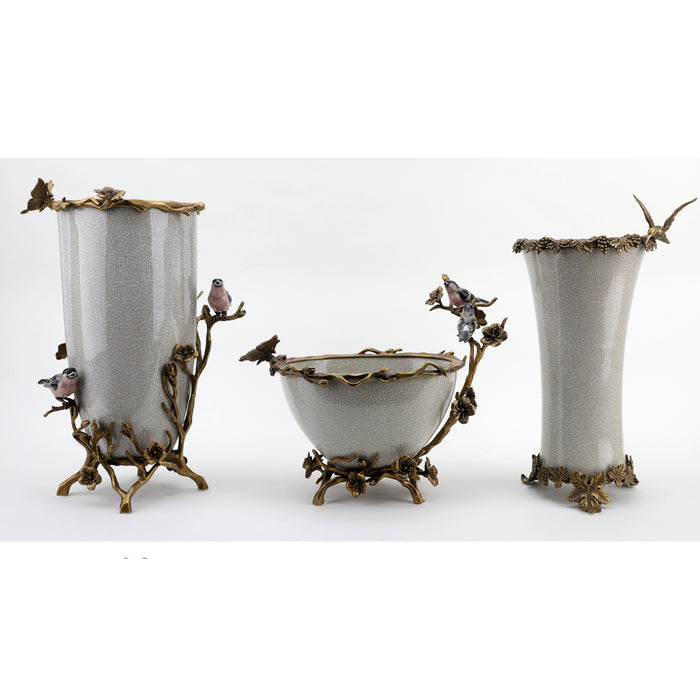 Bird & Butterfly Masterpiece Vessel-Porcelain & Bronze