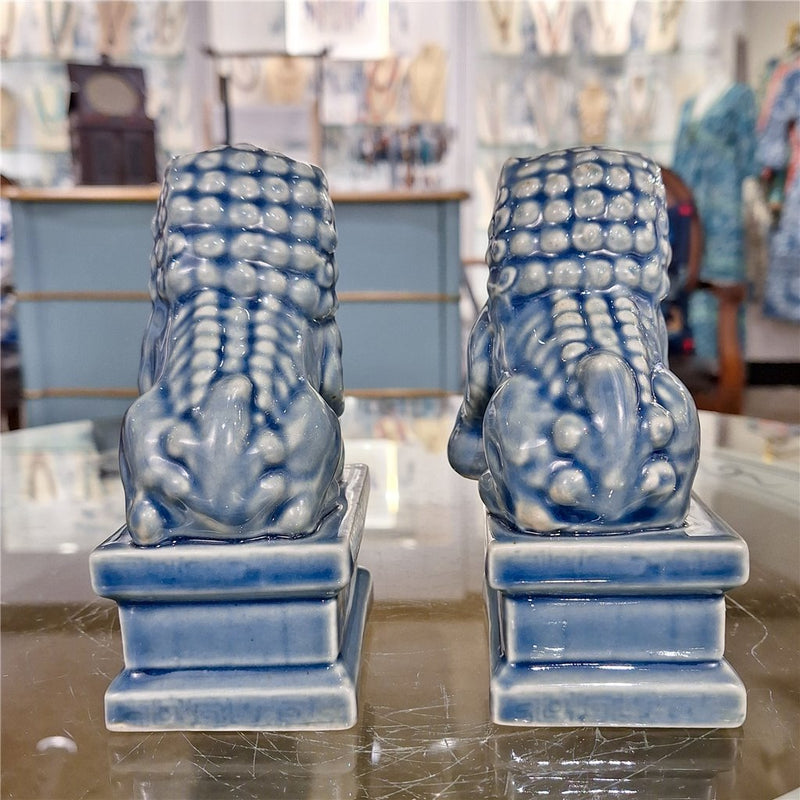 Blue Glaze Porcelain Foo Dogs Statue Set