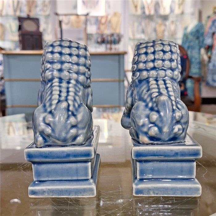 Blue Glaze Porcelain Foo Dogs Statue Set
