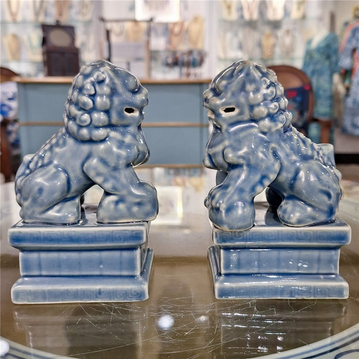 Blue Glaze Porcelain Foo Dogs Statue Set