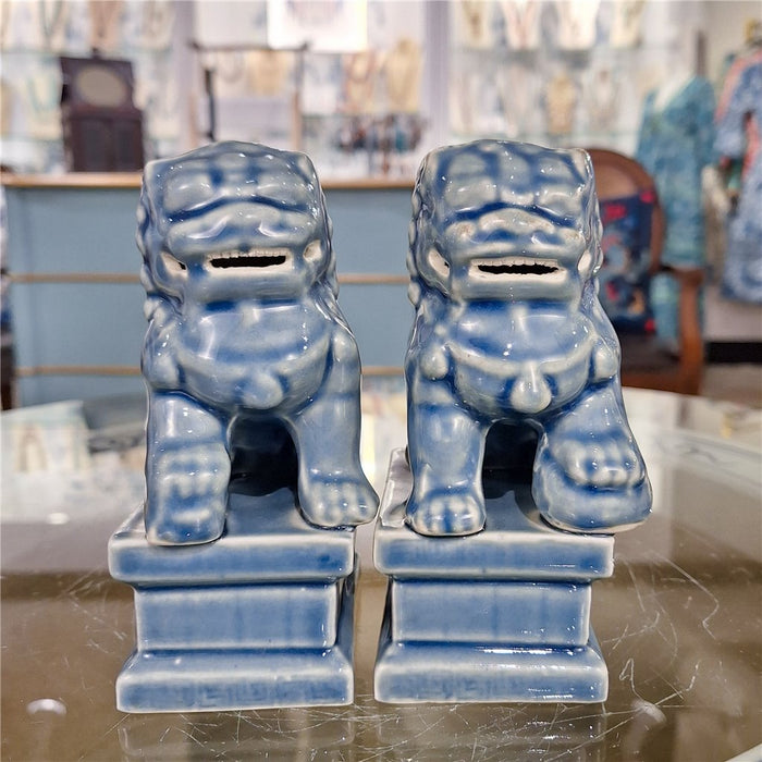 Blue Glaze Porcelain Foo Dogs Statue Set
