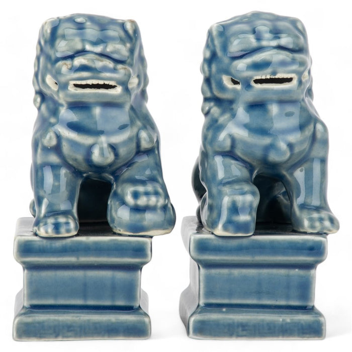 Blue Glaze Porcelain Foo Dogs Statue Set