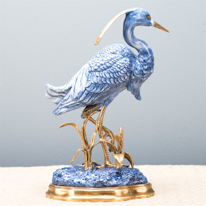 Blue Heron Sculpture-Porcelain & Bronze
