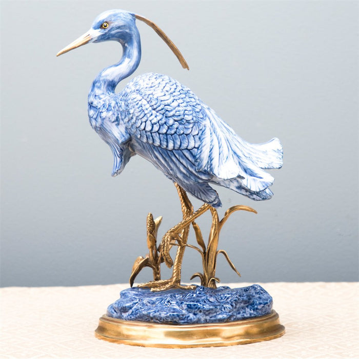 Blue Heron Sculpture-Porcelain & Bronze