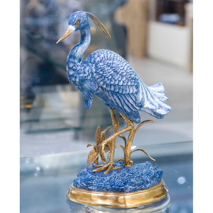 Blue Heron Sculpture-Porcelain & Bronze