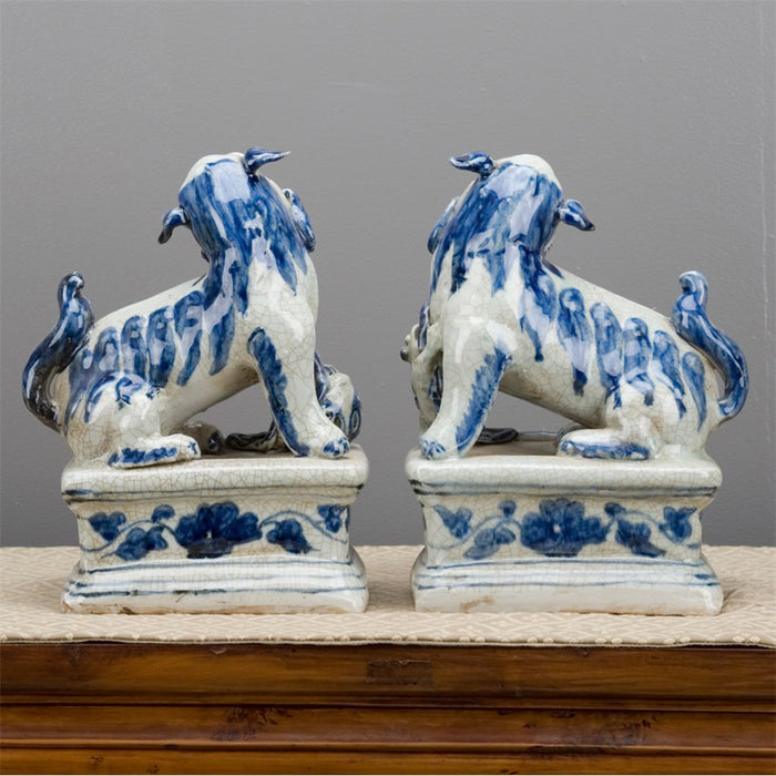 Blue & White Porcelain Foo Dogs Statue Set of 2