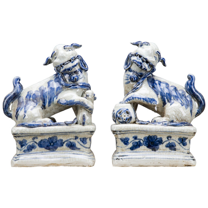Blue & White Porcelain Foo Dogs Statue Set of 2