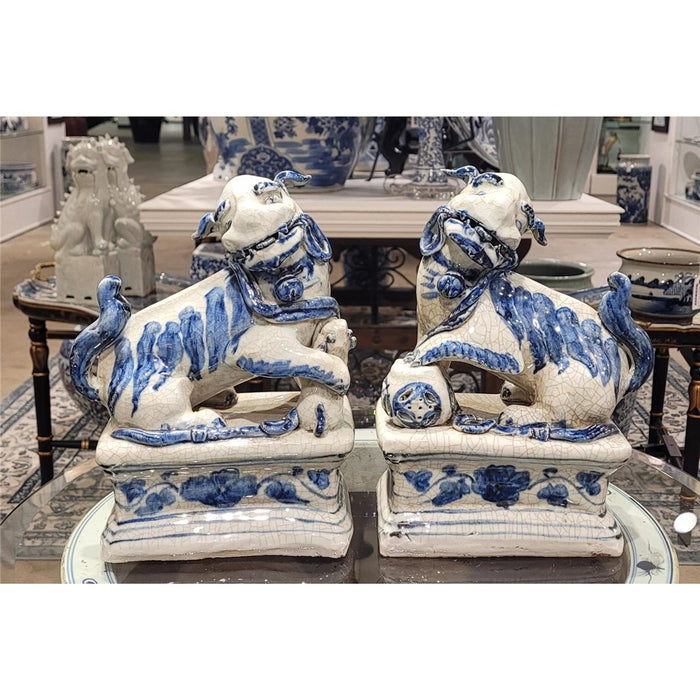 Blue & White Porcelain Foo Dogs Statue Set of 2