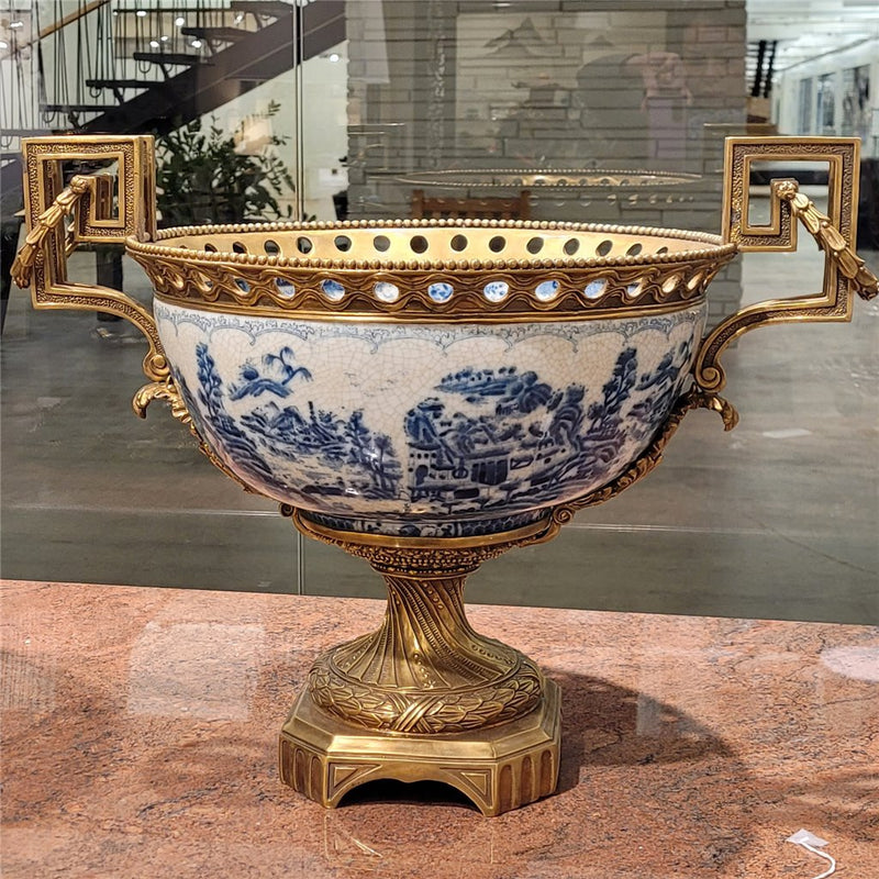 Blue & White Masterpiece Vase-Porcelain & Bronze