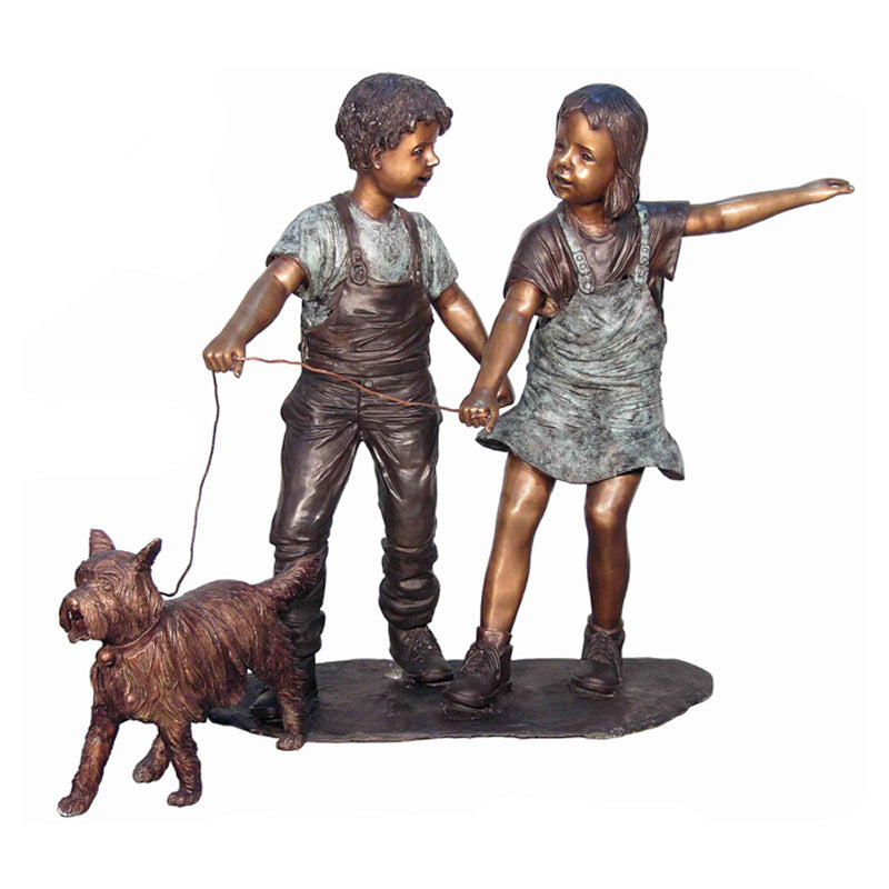 Boy and Girl with Dog Bronze Sculpture