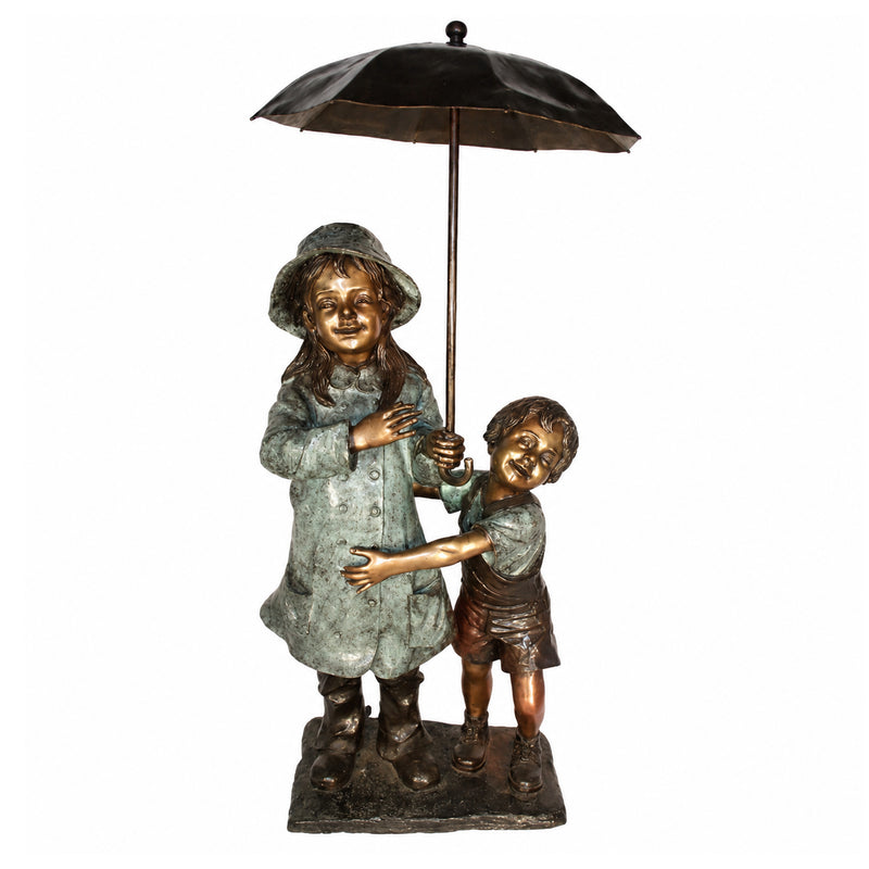 Boy and Girl with Umbrella Bronze Sculpture Fountain