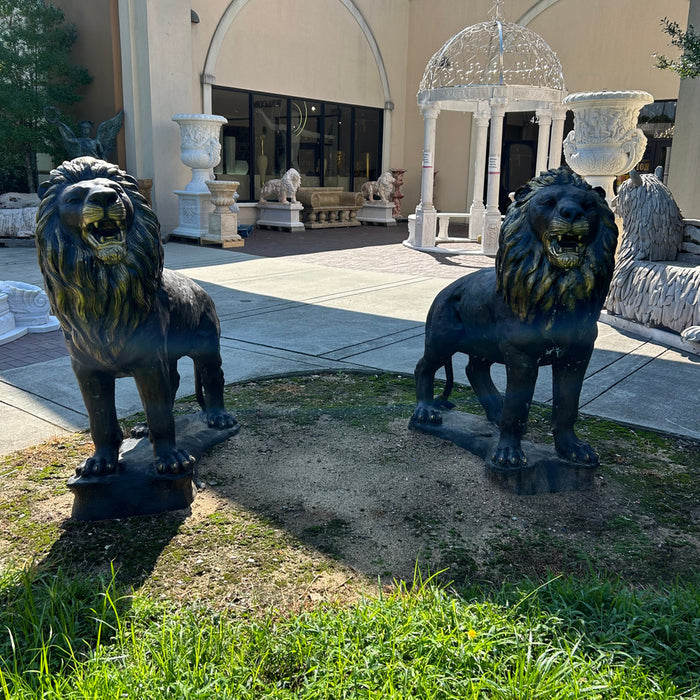 Bronze Roaring Lions Statue Pair