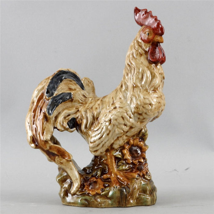 Porcelain Rooster with Sunflowers Statue
