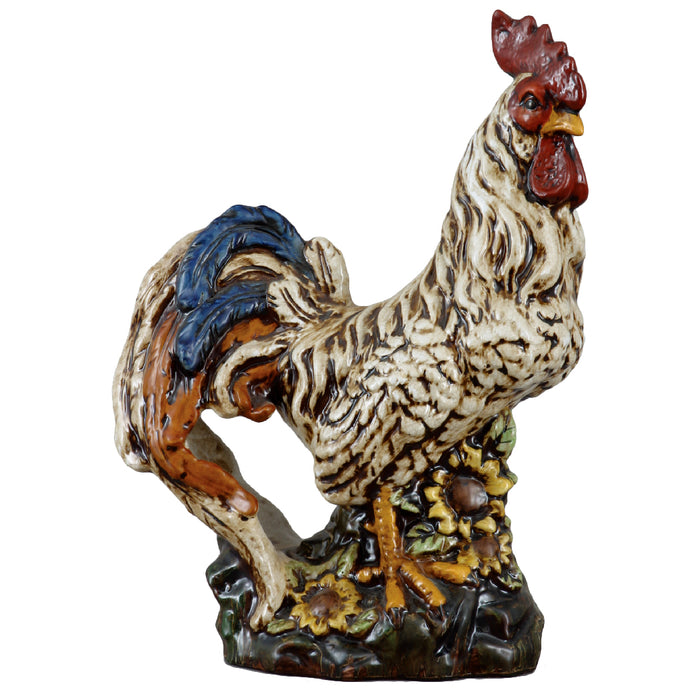 Porcelain Rooster with Sunflowers Statue
