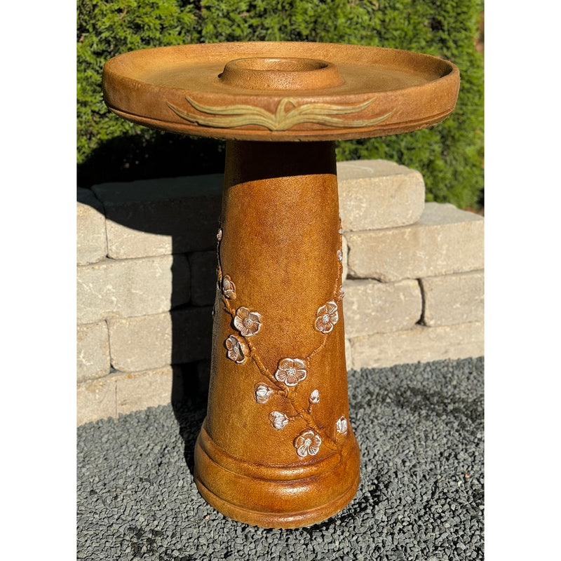 Cherry Blossom Birdbath-Cast Stone