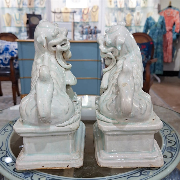 Celadon Porcelain Foo Dogs Statue Set of 2