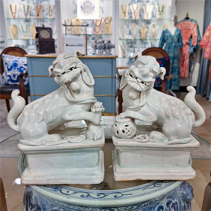 Celadon Porcelain Foo Dogs Statue Set of 2