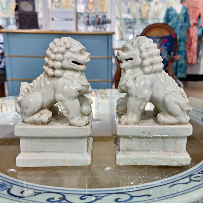 Celadon Porcelain Foo Dogs Statue Set
