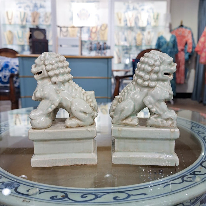 Celadon Porcelain Foo Dogs Statue Set