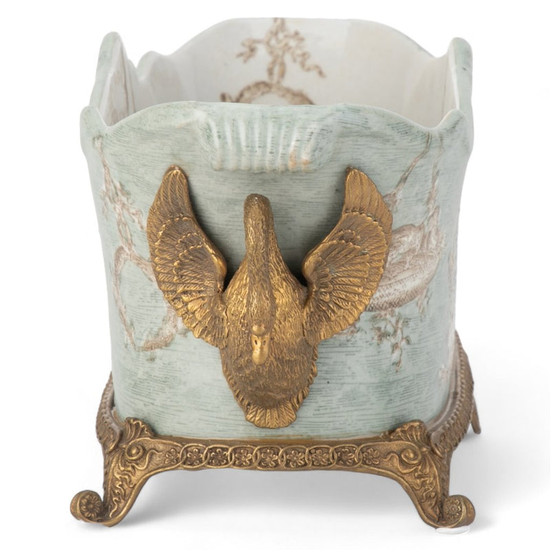 Celadon Toile Cachepot Planter-Porcelain & Bronze