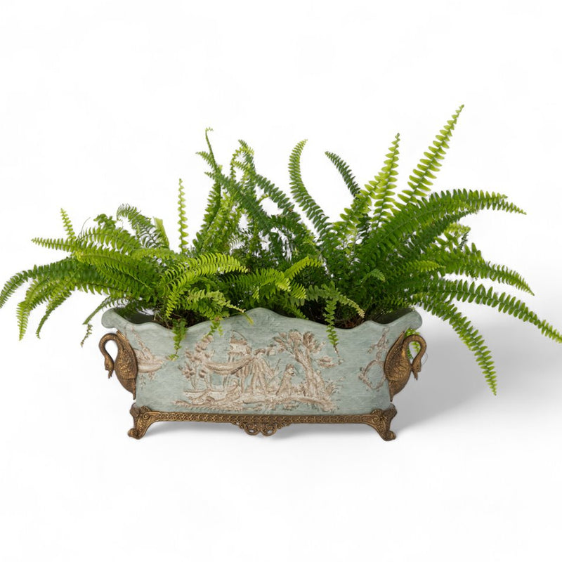 Celadon Toile Cachepot Planter-Porcelain & Bronze