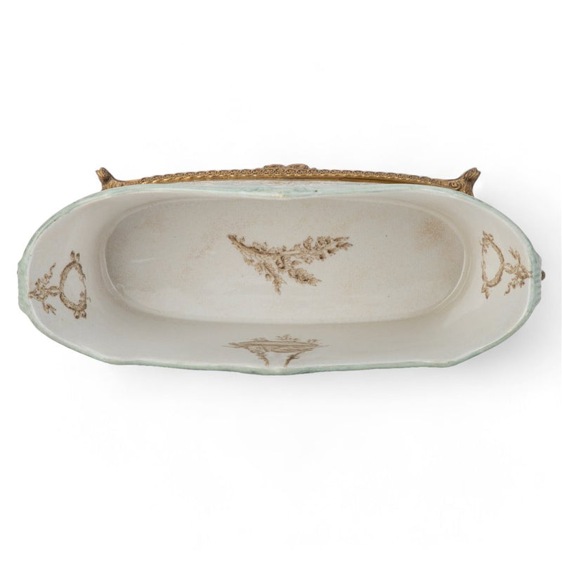 Celadon Toile Cachepot Planter-Porcelain & Bronze