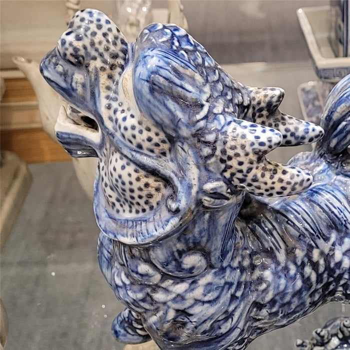 Chinese Blue & White Porcelain Foo Dogs Statue Set of 2