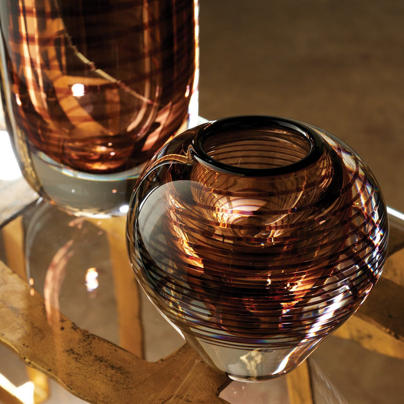 Art Glass Spiral Amber Vase