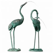 large cranes bronze fountain pair on white background