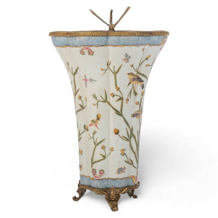 Dragonfly & Floral Vase-Porcelain & Bronze