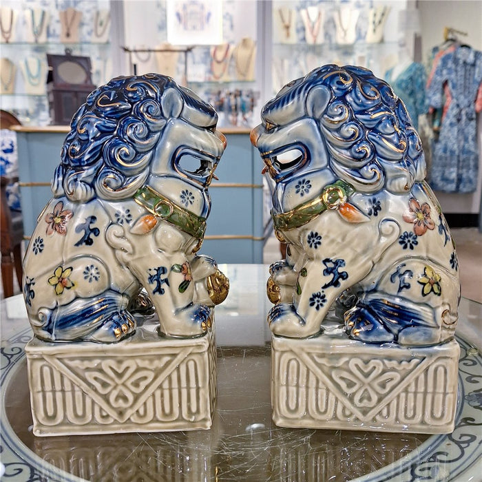 Dynasty Porcelain Foo Dog Statue Set of 2