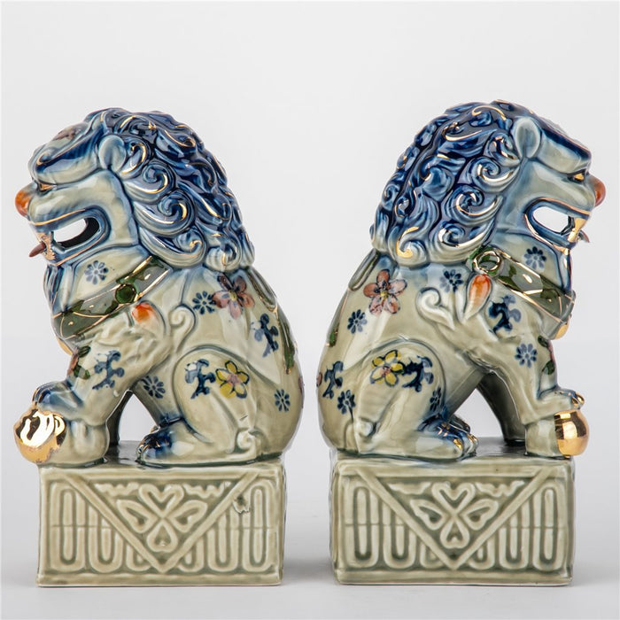 Dynasty Porcelain Foo Dog Statue Set of 2