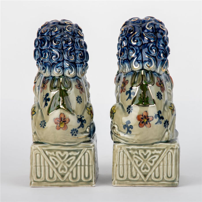 Dynasty Porcelain Foo Dog Statue Set of 2