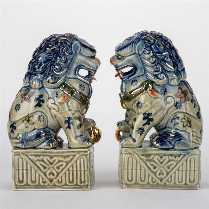 Dynasty Porcelain Foo Dog Statue Set of 2