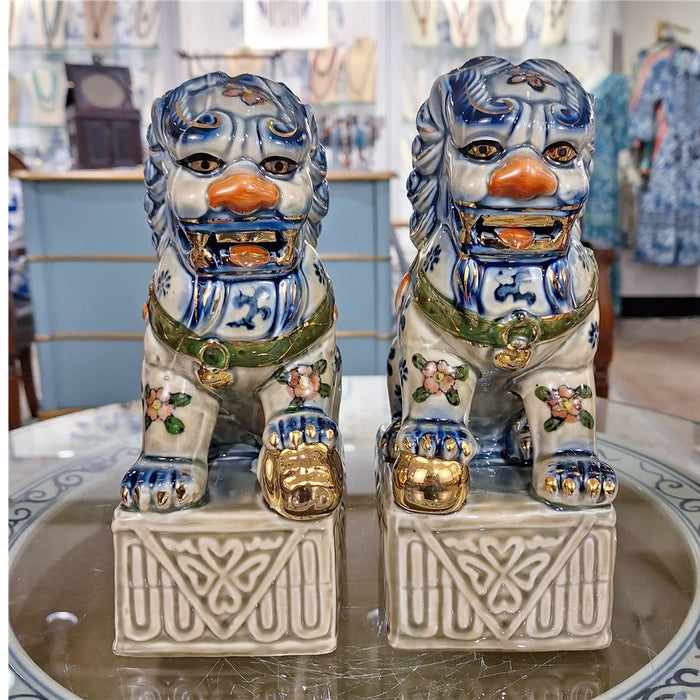 Dynasty Porcelain Foo Dog Statue Set of 2