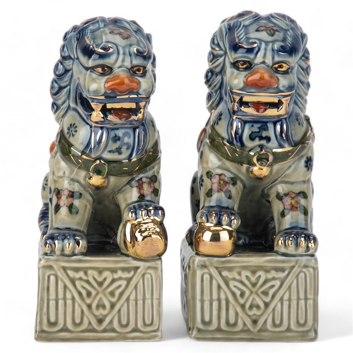 Dynasty Porcelain Foo Dog Statue Set of 2