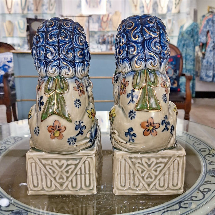Dynasty Porcelain Foo Dog Statue Set of 2