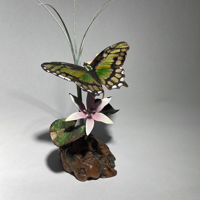 Malachite Butterfly with Flowers wth Flowers Tabletop Sculpture