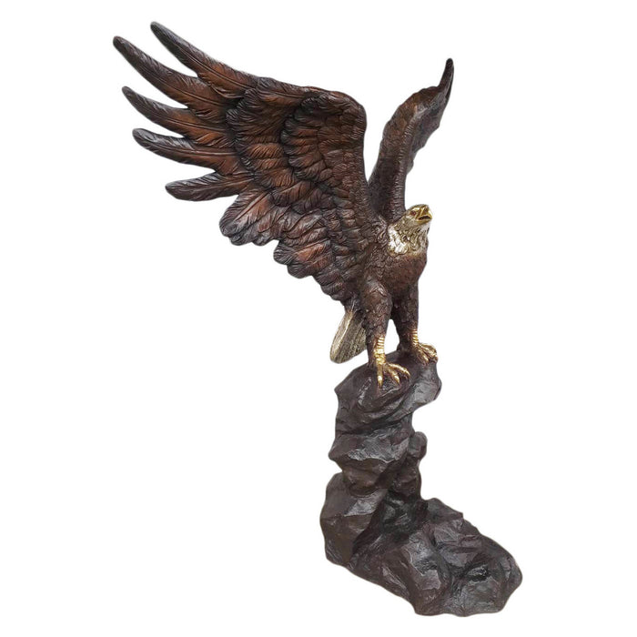 Bronze Eagle on Rock Sculpture, Wings Up