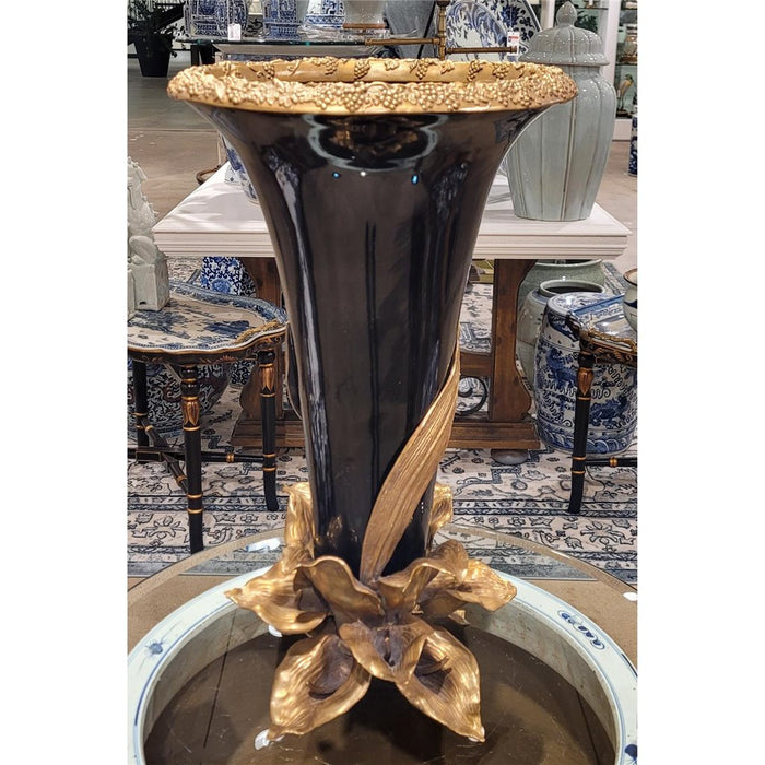 Ebony Vase with Lilly Flower-Porcelain & Bronze