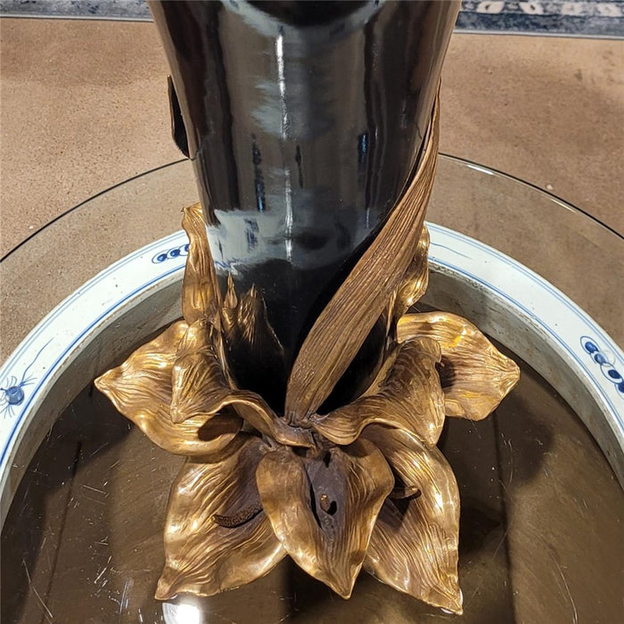 Ebony Vase with Lilly Flower-Porcelain & Bronze