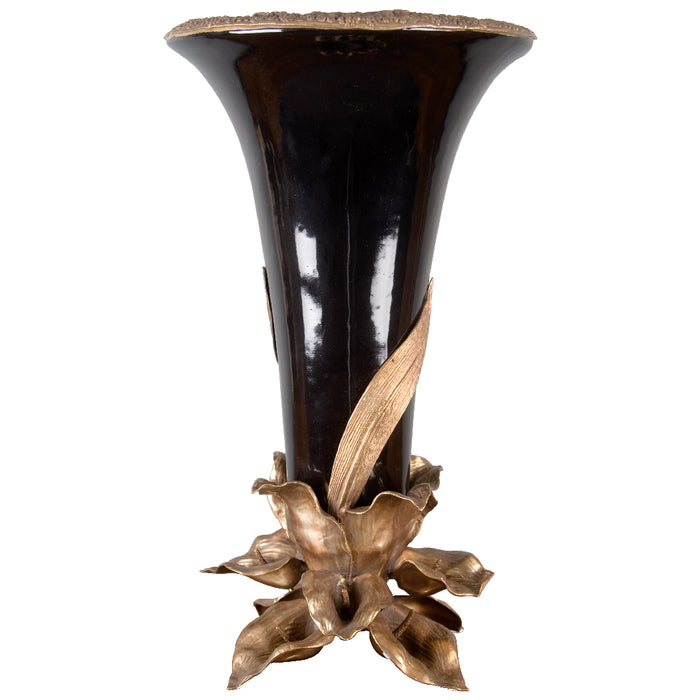 Ebony Vase with Lilly Flower-Porcelain & Bronze