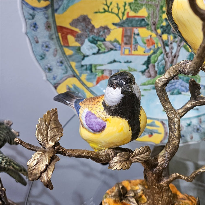 Finches in Tree Bird Sculpture-Porcelain & Bronze