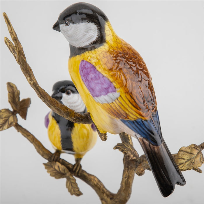 Finches in Tree Bird Sculpture-Porcelain & Bronze