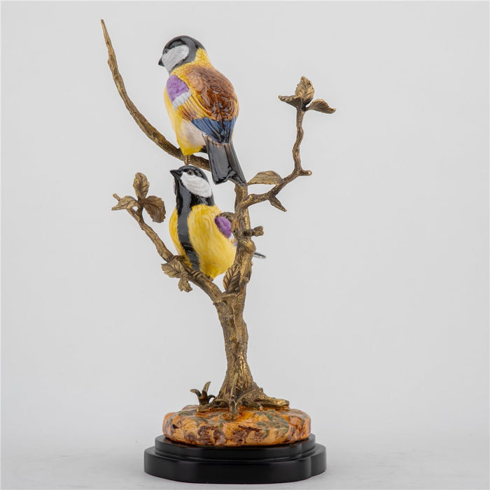 Finches in Tree Bird Sculpture-Porcelain & Bronze