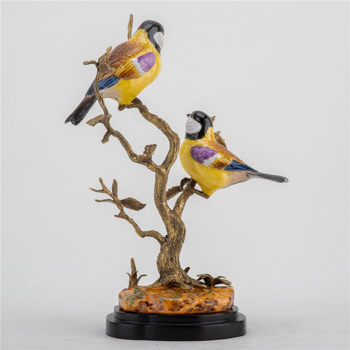 Finches in Tree Bird Sculpture-Porcelain & Bronze