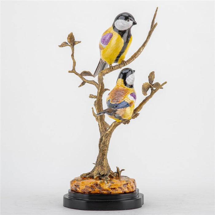 Finches in Tree Bird Sculpture-Porcelain & Bronze
