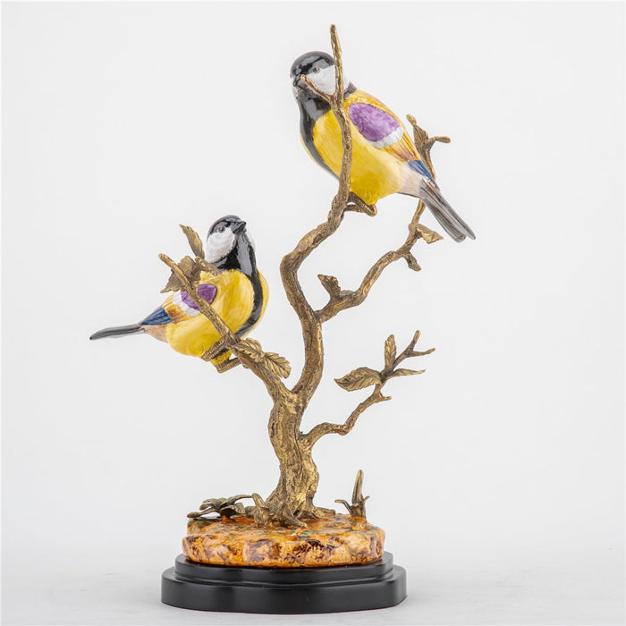 Finches in Tree Bird Sculpture-Porcelain & Bronze