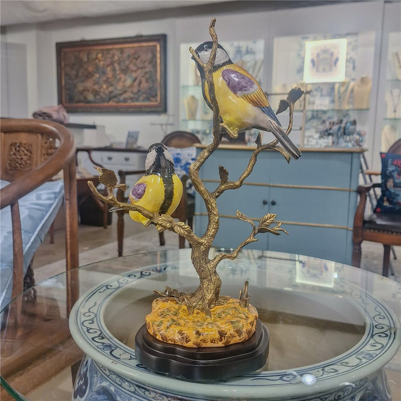 Finches in Tree Bird Sculpture-Porcelain & Bronze