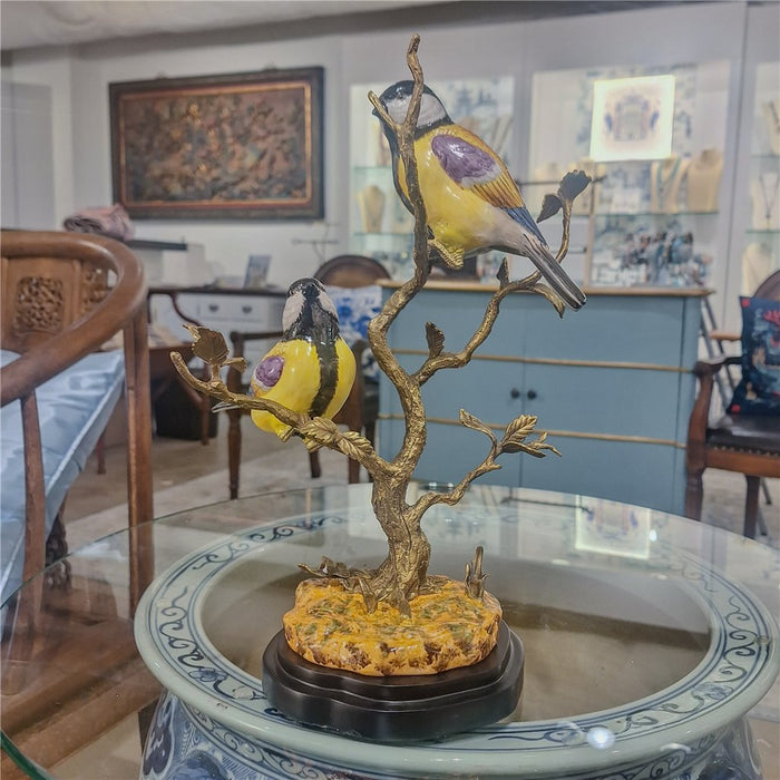 Finches in Tree Bird Sculpture-Porcelain & Bronze